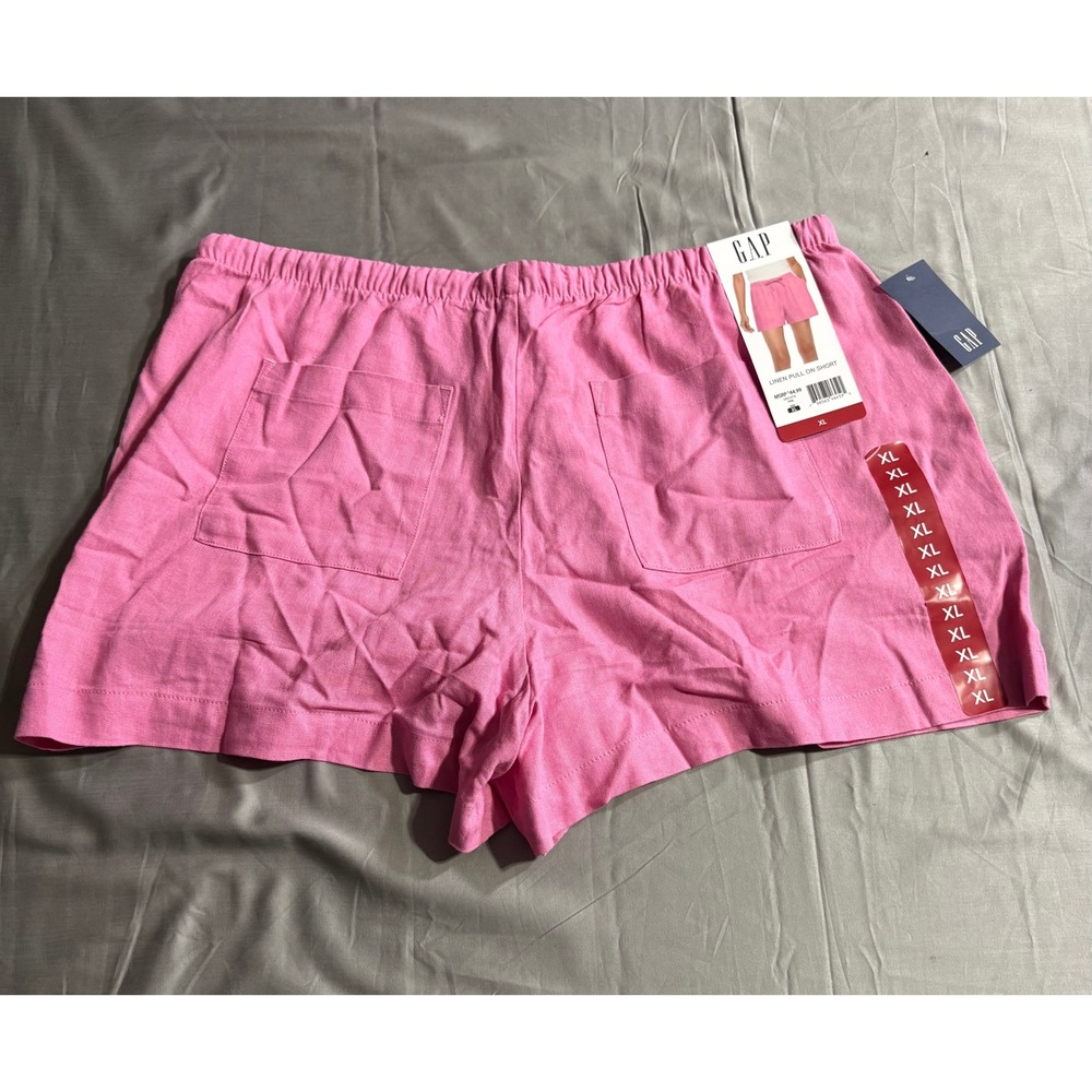 GAP Women Pink Linen Pull On Shorts XL Elastic Waist Drawstring Casual GP012716